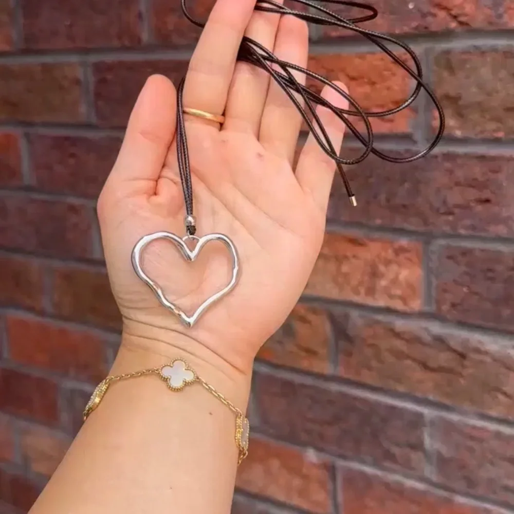 Silver Heart Stainless Steel Waterproof Cord Necklace Choker